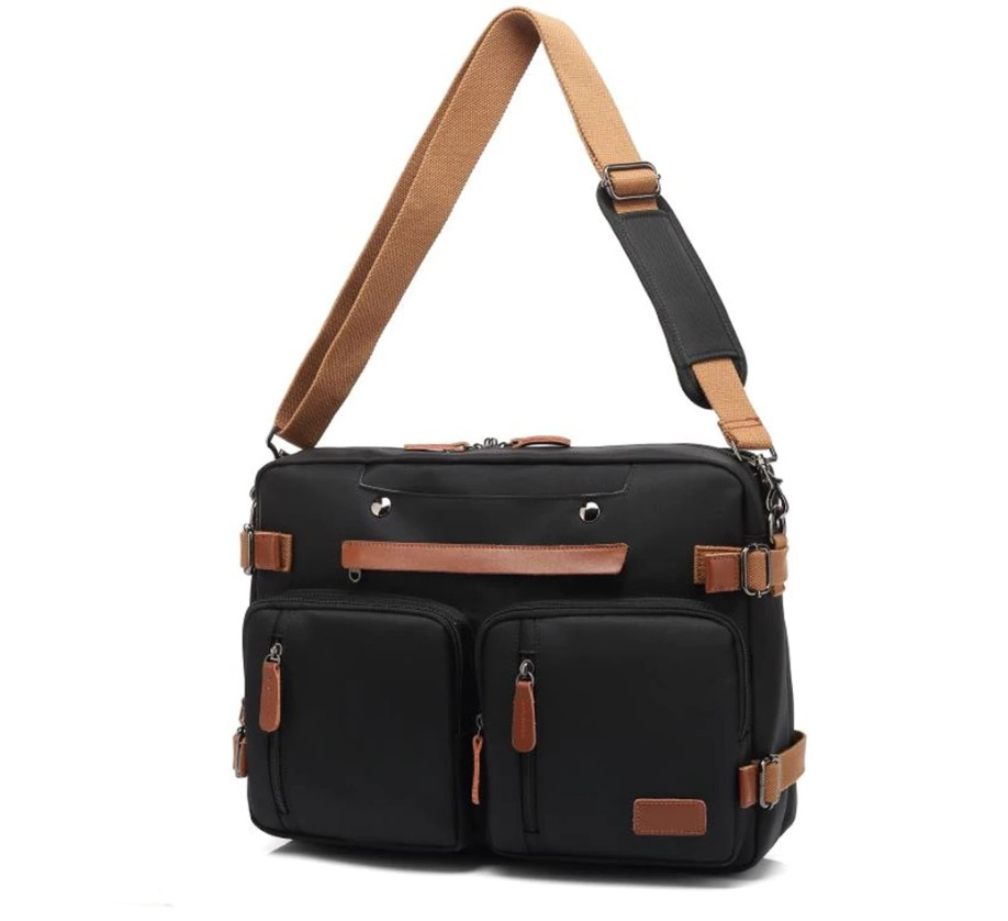 Men's 2 in 1 Leather Detail Laptop Backpack and Briefcase