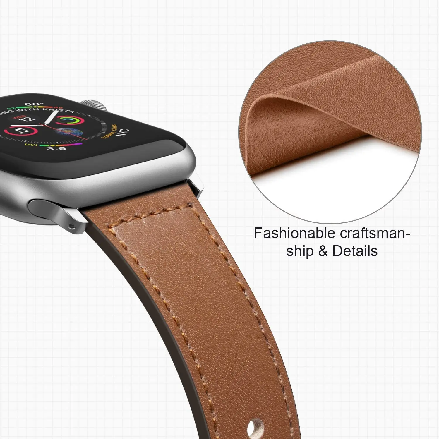 Casual Leather Apple Solid Watch Strap