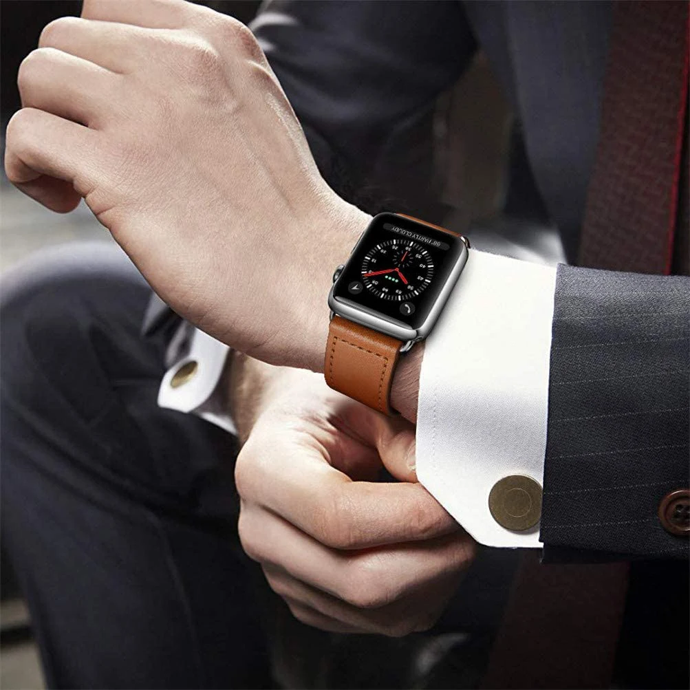 Casual Leather Apple Solid Watch Strap